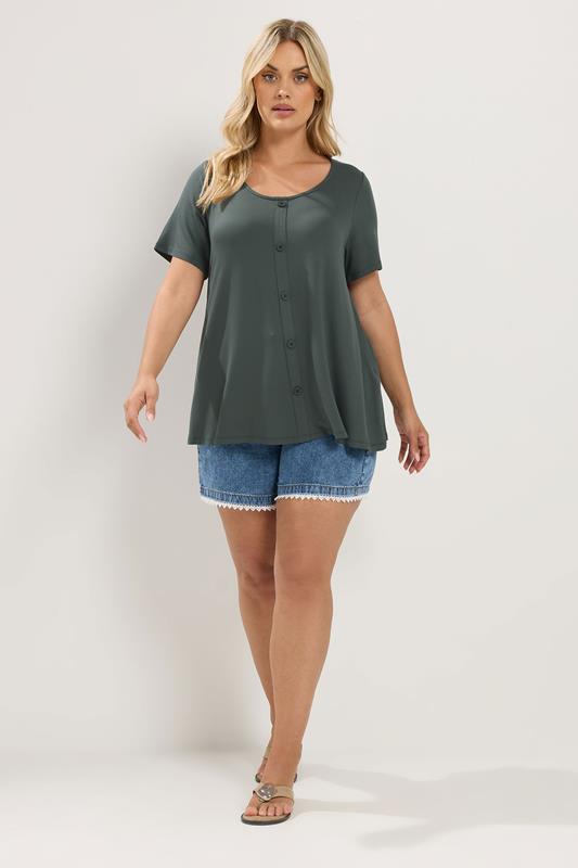 YOURS Plus Size Khaki Green Soft Touch Top | Yours Clothing 1