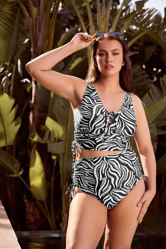 YOURS Plus Size Black & White Geometric Print Tankini Top | Yours Clothing 1