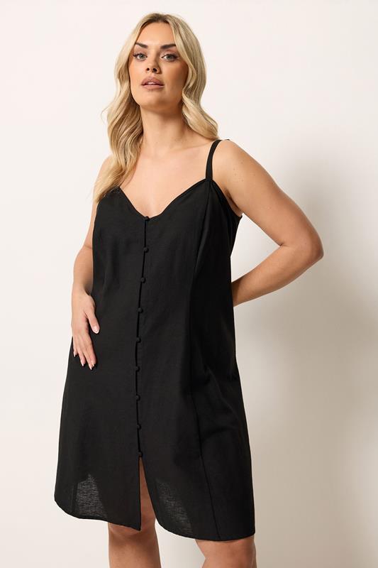 YOURS Plus Size Black Linen Swing Dress | Yours Clothing 1