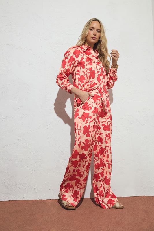 LTS Tall Women's Pink Floral Satin Wide Leg Trousers | Long Tall Sally 1