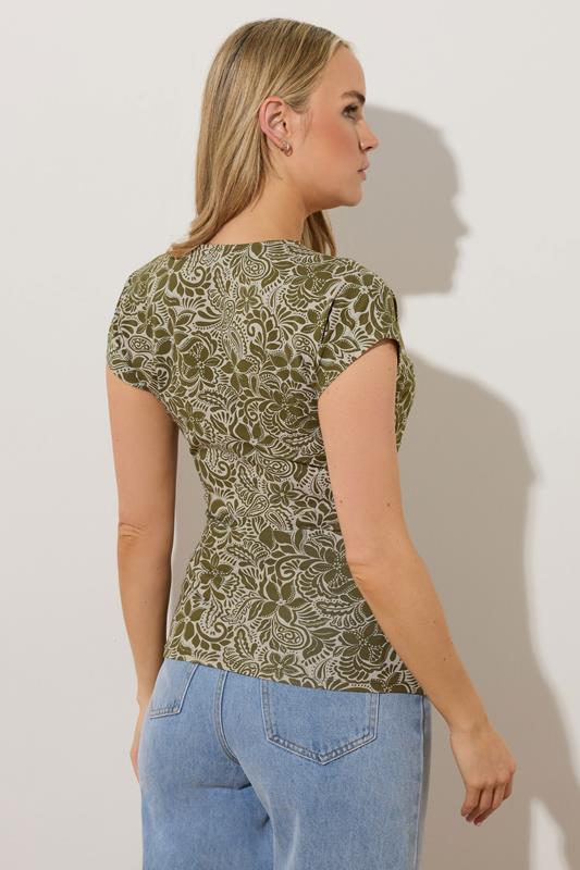 LTS Tall Green Floral Grown-On Sleeve Wrap Top | Long Tall Sally 2