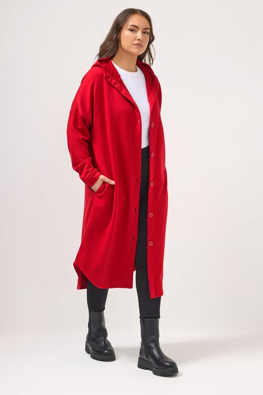 YOURS Plus Size Red Hooded Maxi Jacket | Yours Clothing 1