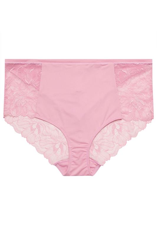 YOURS Plus Size Pink Microfibre Lace Full Briefs | Yours Clothing 5