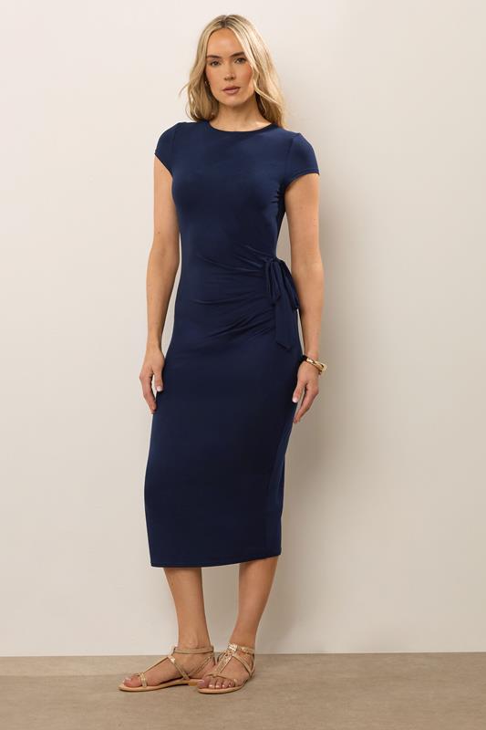LTS Tall Navy Blue Ruched Tie Midi Dress | Long Tall Sally 1
