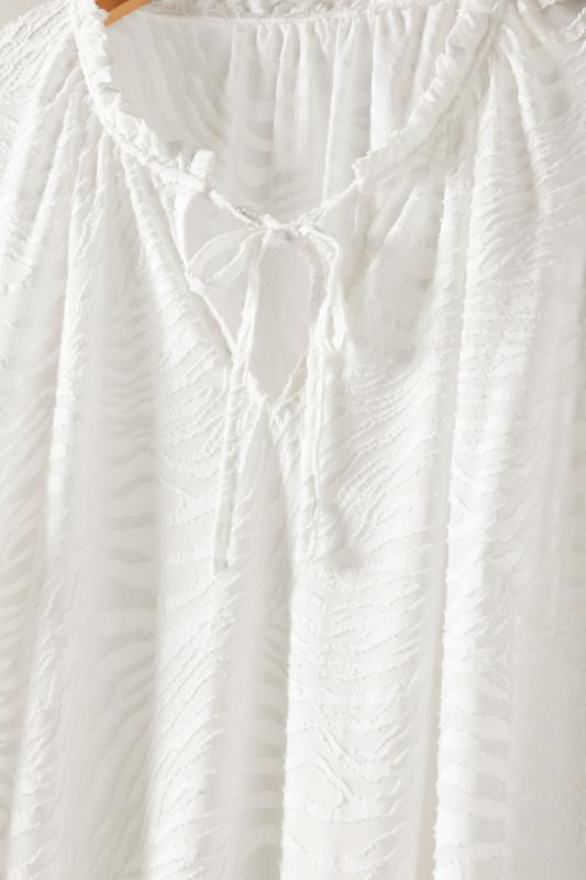 EVANS Plus Size White Burnout Print Tie Neck Blouse | Evans 9