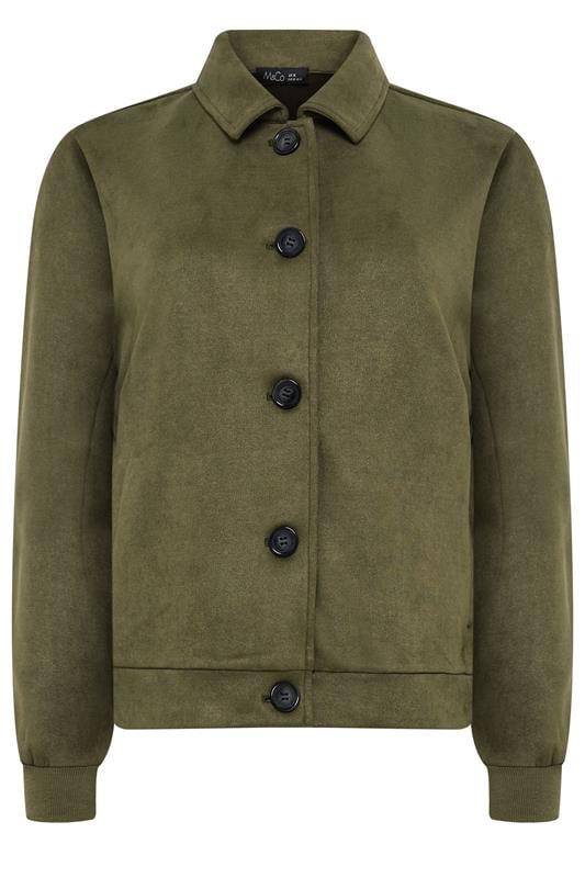 M&Co Khaki Green Button Up Faux Suede Jacket | M&Co 5