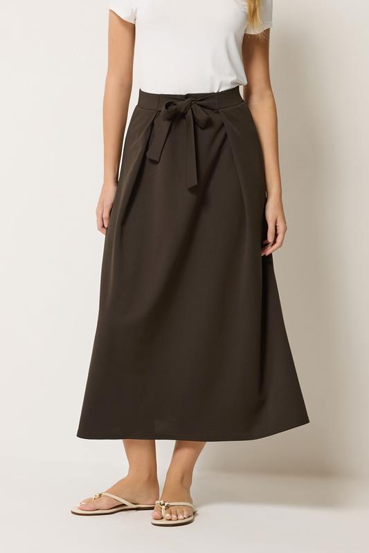 M&Co Chocolate Brown Tie Waist Midi Skirt | M&Co 1
