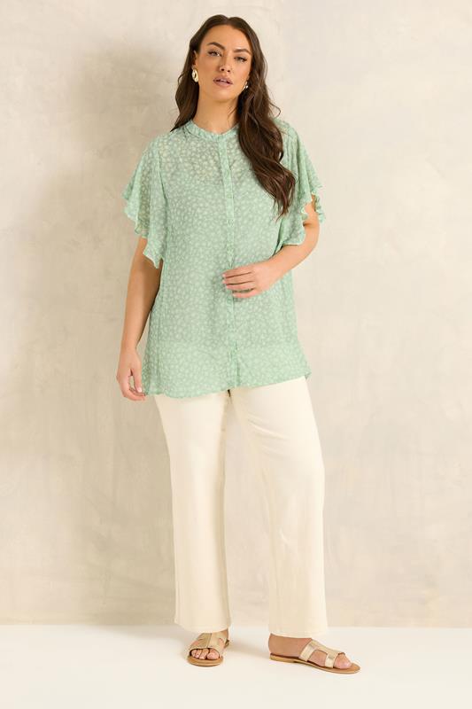 EVANS Curve Green Frill sleeve Blouse | Evans 1