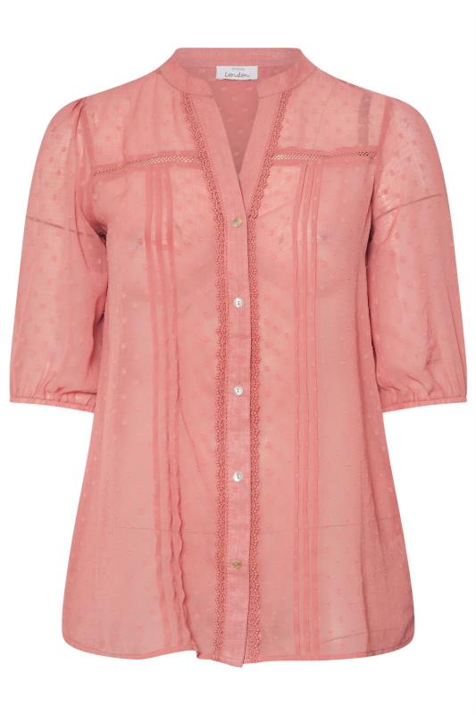 YOURS LONDON Plus Size Pink Dobby Crochet Trim Blouse | Yours Clothing 6
