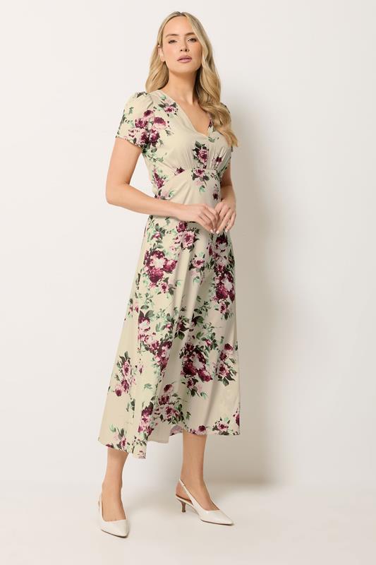 LTS Tall Women's Cream Floral Print Midi Dress | Long Tall Sally 1