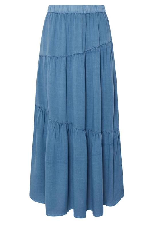 PixieGirl Petite Women's Blue Asymmetric Tiered Maxi Skirt | PixieGirl 6