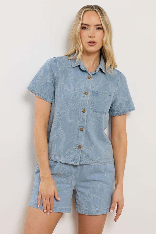 LTS PREMIUM Tall Set Light Blue Cotton Jacquard Denim Shirt & Shorts