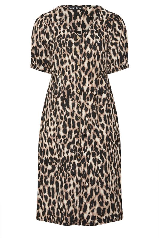 EVANS Plus Size Brown Button Through Animal Print Midi Dress | Evans 5