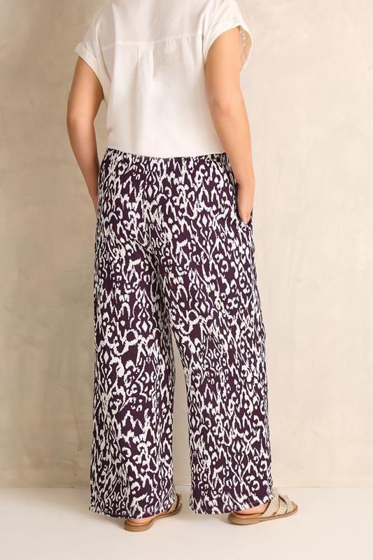 EVANS Plus Size Berry Red Ikat Print Shirred Waist Trousers | Evans 4