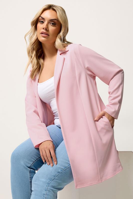 YOURS Curve Pink Scuba Long Sleeve Blazer