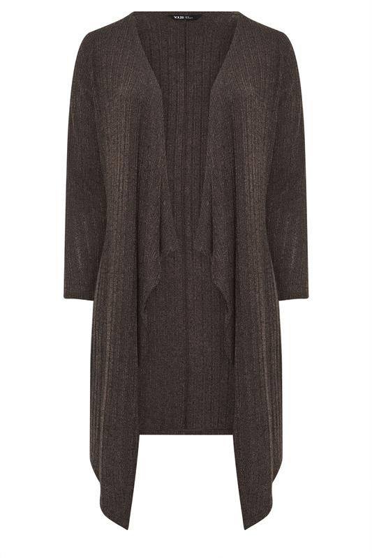 YOURS Plus Size Chocolate Brown Ribbed Midaxi Waterfall Cardigan | Yours Clothing 5