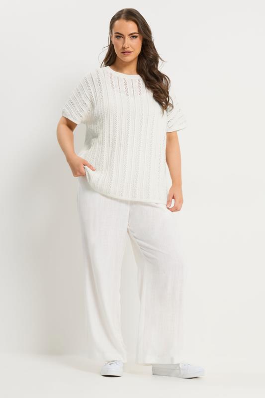 YOURS Plus Size White Boxy Knitted Top | Yours Clothing 1