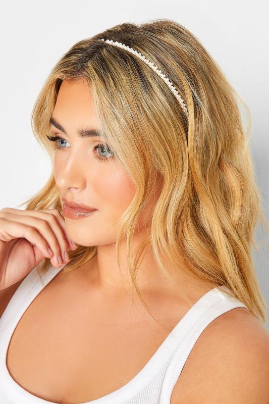 Plus Size  Yours Gold & White Pearl Thin Headband