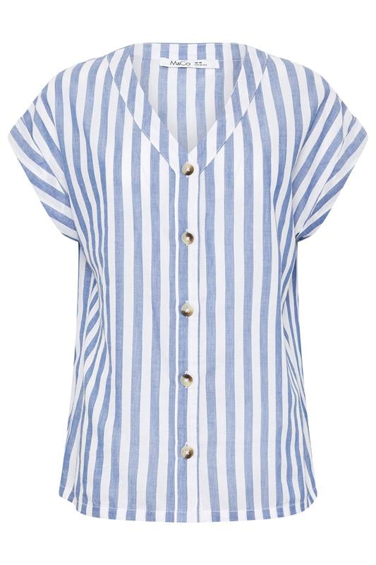 M&Co Blue Stripe Cotton Button Blouse | M&Co 5