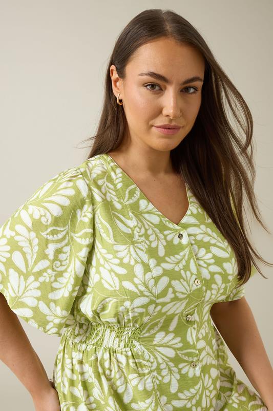 EVANS Plus Size Chartreuse Green Leaf Print Midi Dress | Evans  6