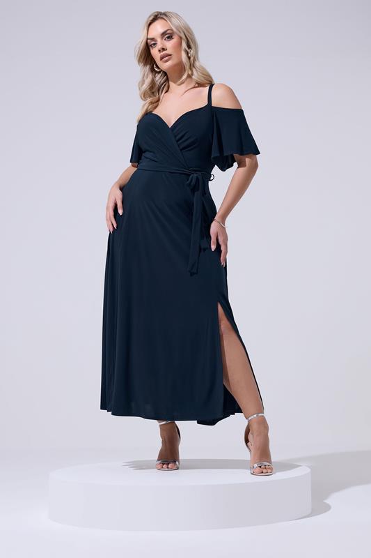 YOURS LONDON Curve Navy Blue Cold Shoulder Maxi Dress