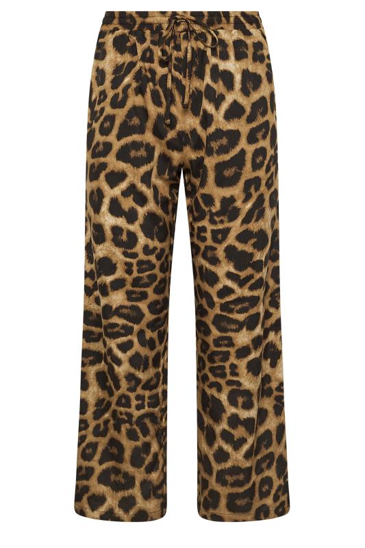 PixieGirl Petite Women's Brown Leopard Print Drawstring Wide Leg Trousers | PixieGirl 5