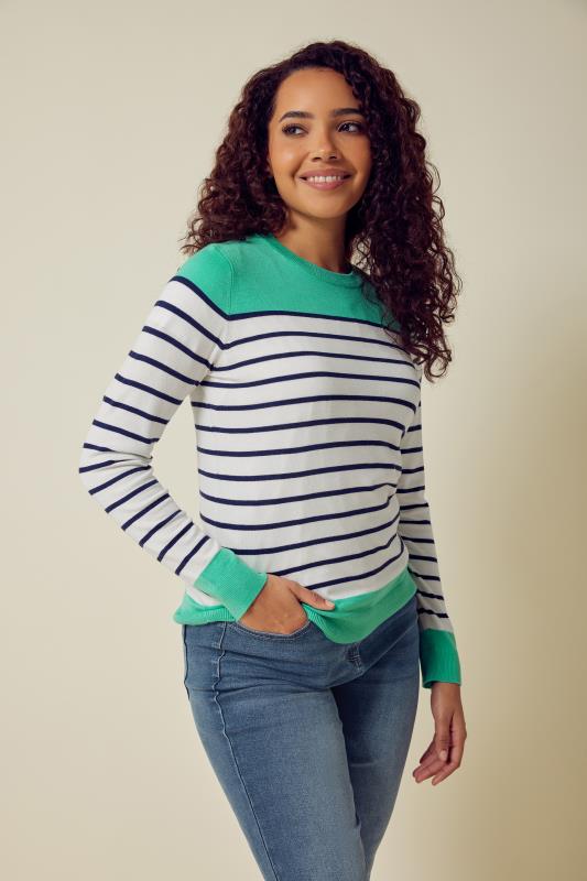 Women's  M&Co Green & White Stripe Jumper