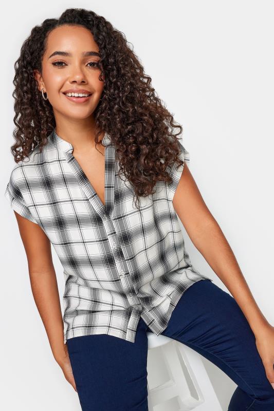 Women's  M&Co White Check Short Sleeve Shirt