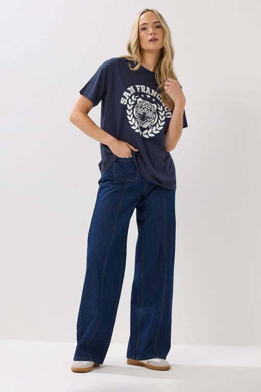 LTS Tall Navy Blue Cotton 'San Francisco' Slogan T-Shirt | Long Tall Sally 1
