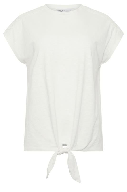 M&Co Ivory White Cotton Embroidered Tie Front T-Shirt | M&Co 5