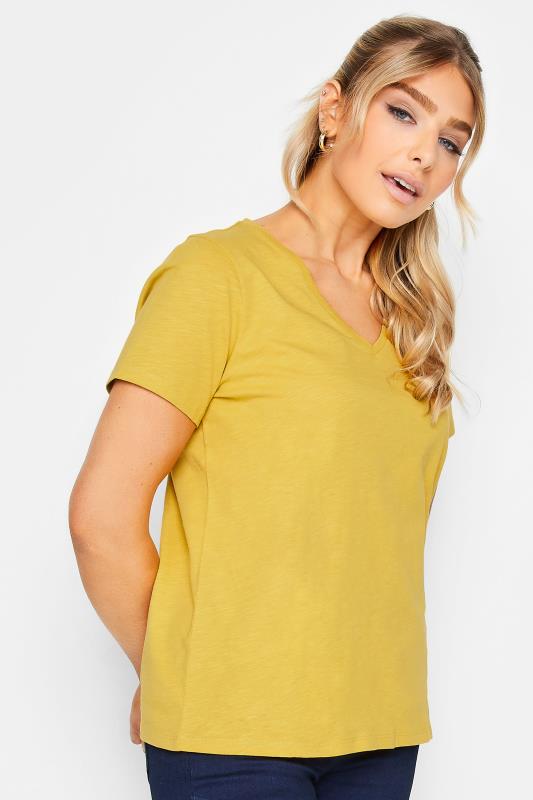 Women's  M&Co Yellow V-Neck Cotton T-Shirt