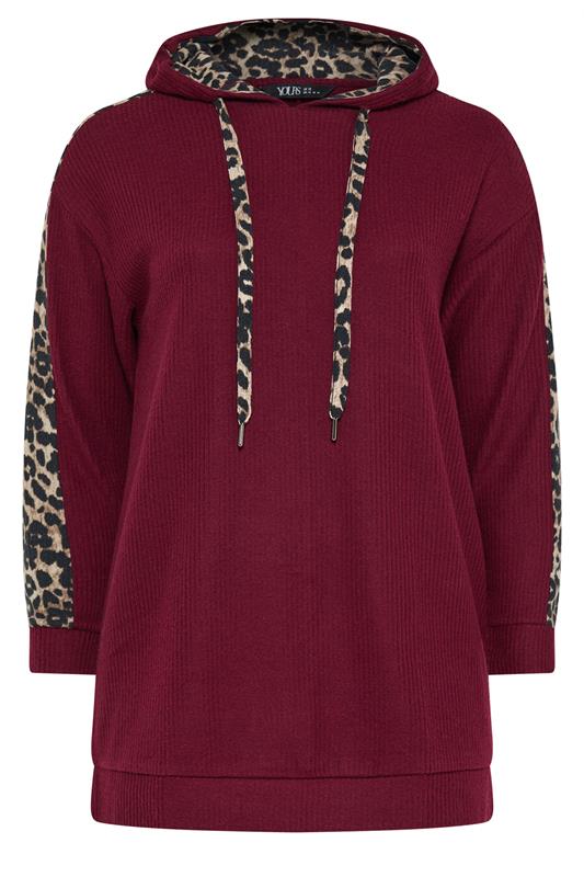 YOURS Plus Size Burgundy Red Leopard Print Trim Hoodie | Yours Clothing  5