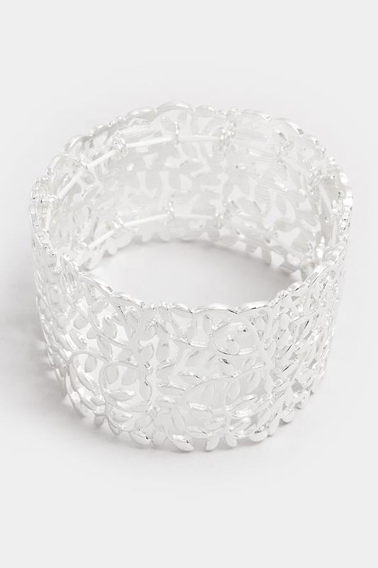 Silver Tone Filigree Leaf Stretch Bracelet | Yours Clothing 1