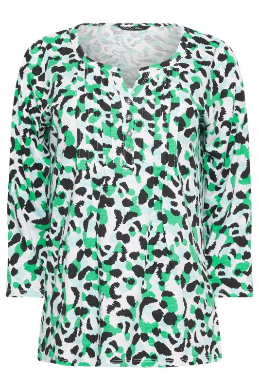 M&Co Green Leopard Print Cotton Henley Top | M&Co 5