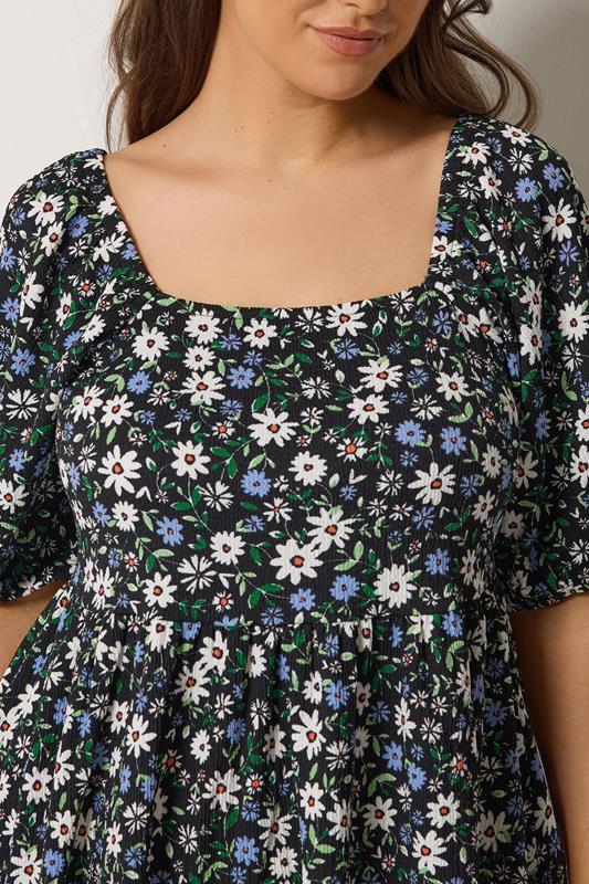 YOURS Plus Size Black Ditsy Floral Peplum Top | Yours Clothing 4