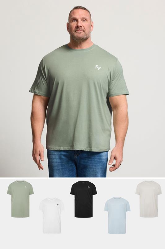  JACK & JONES Big & Tall 5 PACK White/Blue/Black/Green/Off-White T-Shirts