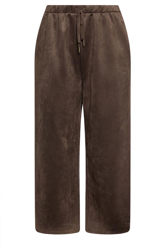 YOURS Plus Size Chocolate Brown Faux Suede Wide Leg Trousers | Yours Clothing 6