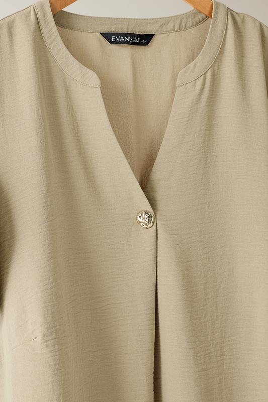 EVANS Plus Size Natural Brown Button Front Short Sleeve Blouse | Evans 7