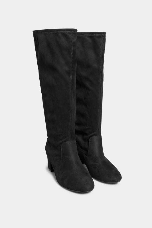 Black Faux Suede Stretch Knee High Boots In Wide E Fit & Extra Wide EEE Fit | Yours Clothing 2