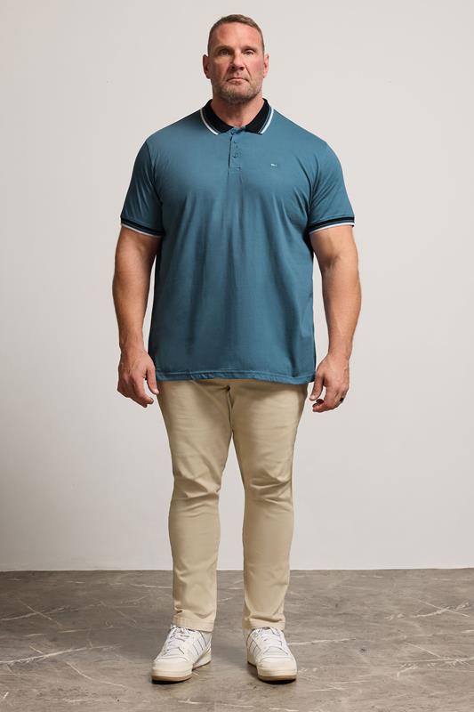 BadRhino Big & Tall Blue Contrast Tipped Detail Polo Shirt | BadRhino 1