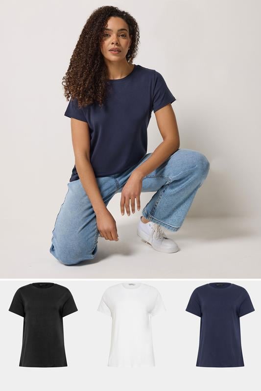 M&Co 3 PACK Black & Navy Blue Cotton T-Shirts | M&Co 1