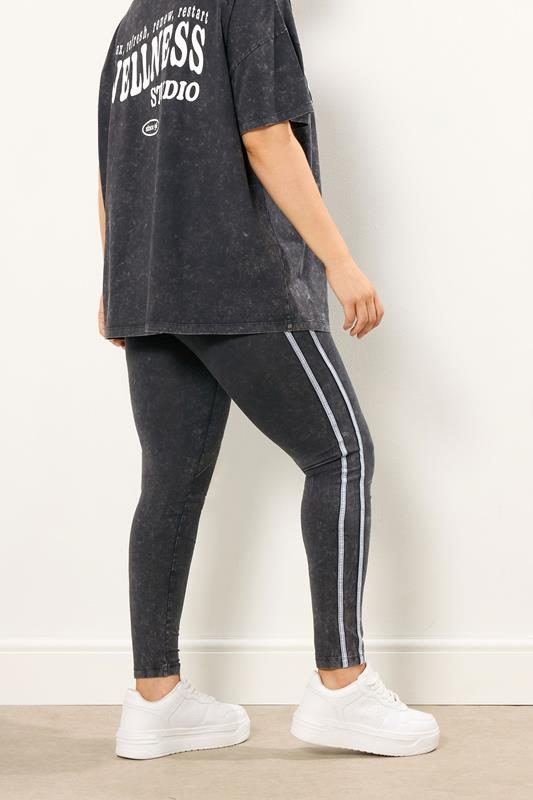 YOURS ACTIVE Plus Size Grey Acid Wash Side Stripe Leggings | Yours Clothing 2