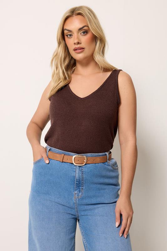 Natural Brown Brushed Buckle Statement Belt | Yours Clothing 1