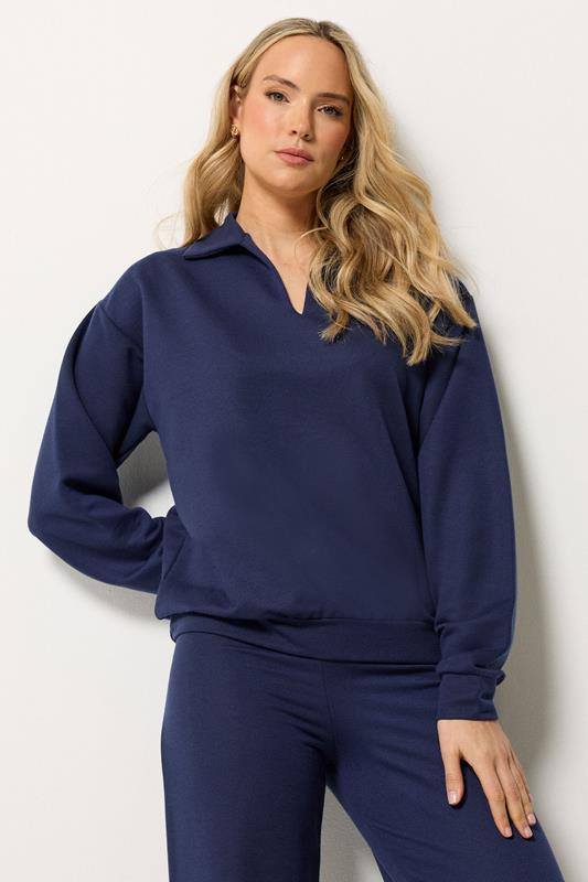 LTS Tall Navy Blue Collared Sweatshirt