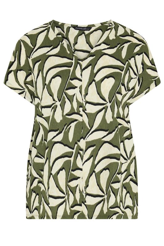 EVANS Plus Size Khaki Leaf Print Top | Evans 5