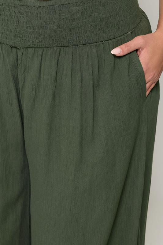 YOURS Plus Size Olive Green Shirred Trousers | Yours Clothing 4