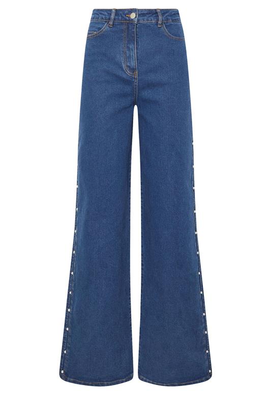 LTS Tall Dark Blue Pearl Detail Cotton Wide Leg Jeans | Long Tall Sally 6