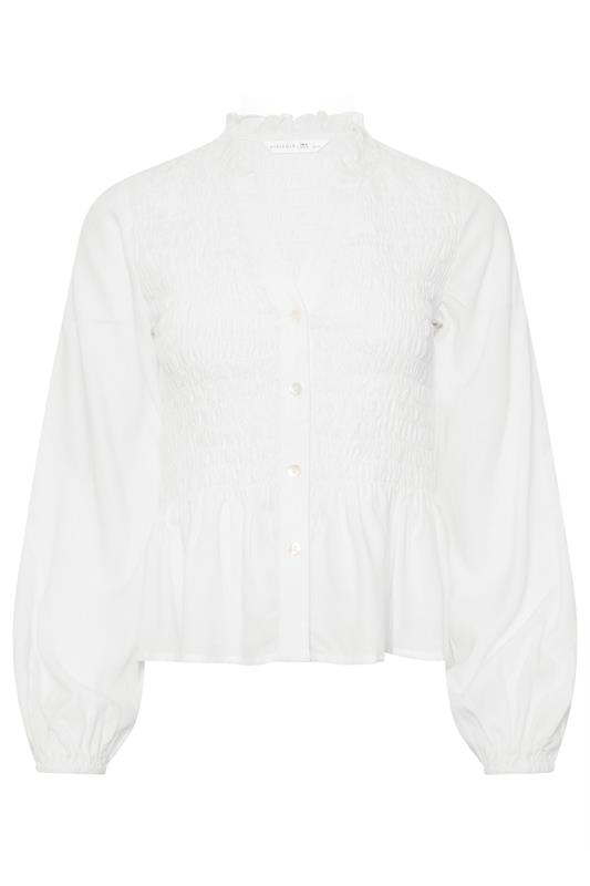 PixieGirl Petite Women's White Shirred Long Sleeve Shirt | PixieGirl 6