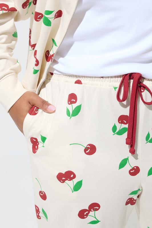 LIMITED COLLECTION Plus Size Cream Cherry Straight Leg Joggers | Yours Clothing 4