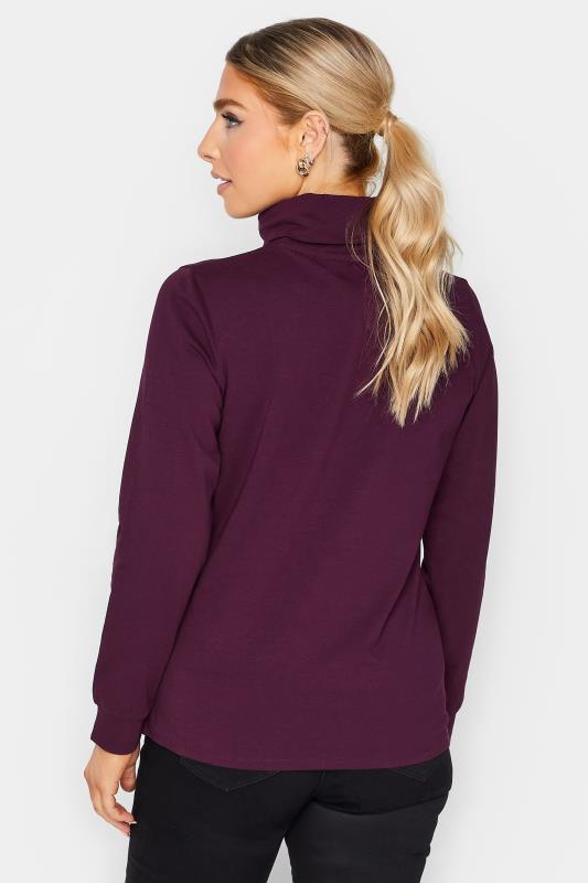 M&Co Dark Purple Turtle Neck Long Sleeve Cotton Blend Top | M&Co 3